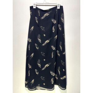 Vantana 100% silk maxi skirt Y2K dark feather business career casual women 14